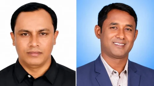 বামে সভাপতি মো. আতাহারুল ইসলাম আতা এবং ডানে সাধারণ সম্পাদক মো. শওকত হোসেন