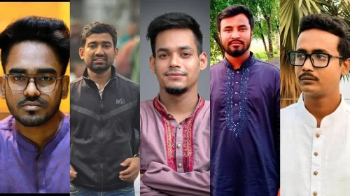 বা থেকে জবি ছাত্রদলের বহিষ্কৃত নেতারা ও ডানে শোকজপ্রাপ্ত জবি ছাত্রদলের যুগ্ম আহ্বায়ক নাহিয়ান বিন হক অনিক।